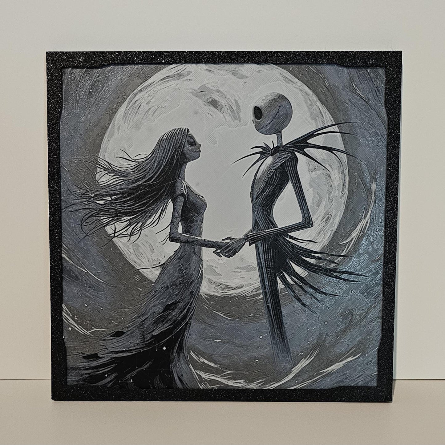 Jack and Sally in front of moon Nightmare Before Christmas 3D Printed Textured Wall Decor